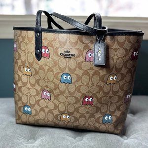 COACH Reversible City Tote in Signature Pac Man Ghost Print Coated Canvas